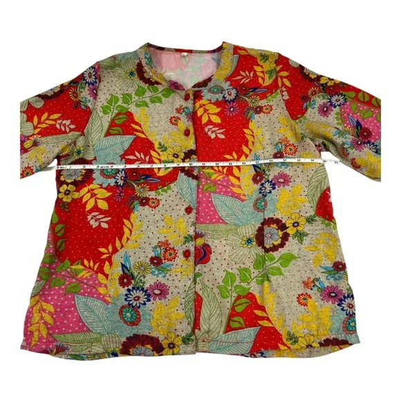 VINTAGE Korean Floral Patchwork Silk Blouse | M | Multicolor | Eclectic Boho - Picture 6 of 13